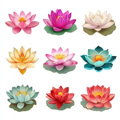 Vibrant collection of colorful lotus flowers floating on water