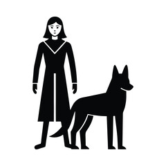 Stylized black silhouette of a person standing next to a dog white human