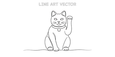 Japanese maneki neko lucky cat continuous one line drawing