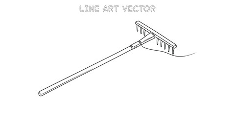 Garden rake tool equipment in continuous one line art