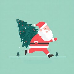 Santa Claus, Running with a Christmas Tree