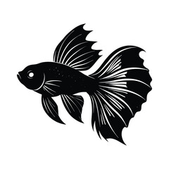 Black betta fish silhouette with flowing fins on white background vector 1