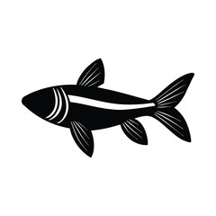 Black silhouette of a neon tetra fish with white stripe and fin details vector