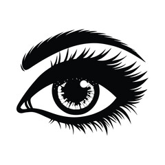 Black and white stylized human eye with detailed iris and lashes pupil