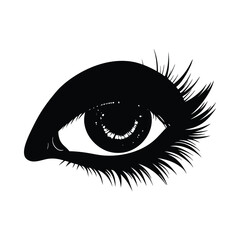 Black silhouette of a human eye with detailed iris and eyelashes pupil