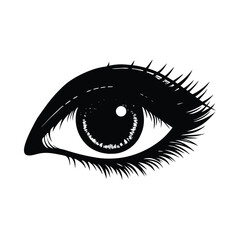 Black and white illustration of a human eye with detailed iris and lashes pupil