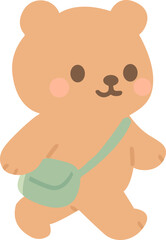Illustration of Walking Teddy Bear with Bag