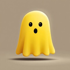 A cute yellow ghost floating in the air, with a shocked expression and cute look. It looks like it wants to communicate with everyone 