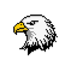Pixelated eagle head icon. Bald eagle pixel logo.  