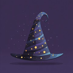 Mystical witch hat with a starry pattern. This image captures the essence of magic and enchantment