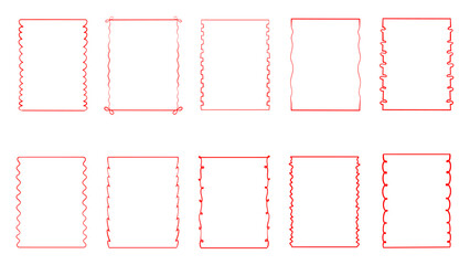 Red Whimsical Hand-Drawn Frames, Wavy Curly Line Borders and Playful Doodle Frame Set