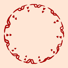 Dark Red Heart Circular Frames, Romantic Round Border Vector Design