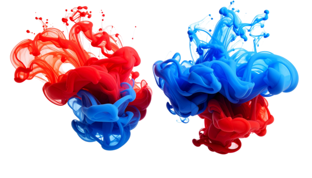 3D Ink Drops in Motion Two Variations Isolated on Transparent Background