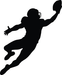 Silhouette of an american football player leaping to catch a ball in a dynamic action pose