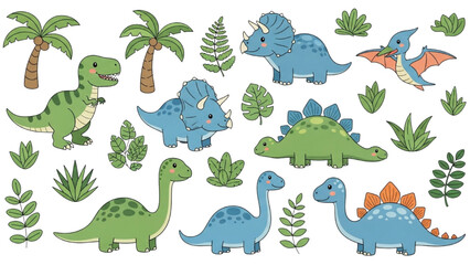 Adorable Dinosaur Collection  Tropical Plants and Prehistoric Creatures