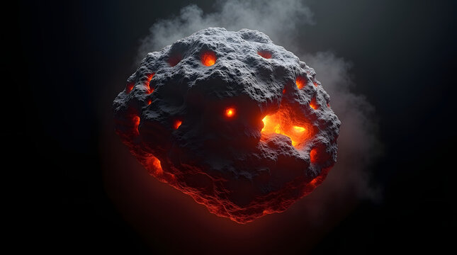 Fiery asteroid in space with glowing heat and ominous atmosphere