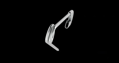 Metal safety pin rotation animation, seamlessly loopable. 3D rendering isolated on transparent background - Powered by Adobe