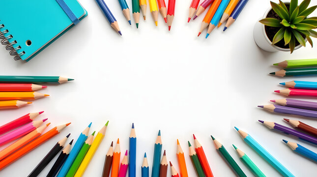Colorful pencils frame blank space for creative design and ideas - Powered by Adobe