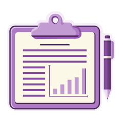 Flat Clipboard Report Icon with Bar Chart and Pen
