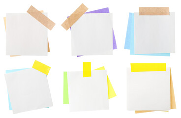 Many empty paper notes isolated on white, set