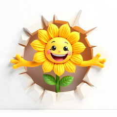 Joyful sunflower bursting through wall, spreading happiness and cheer