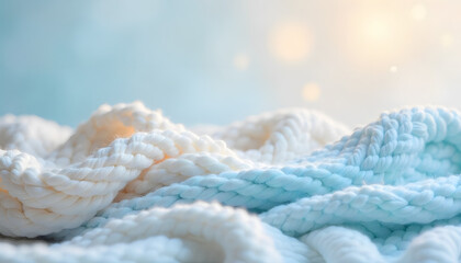 Soft cozy knitted blanket with gentle light and calming textures