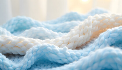 Cozy chunky knit blanket in soft pastel colors perfect for comfort