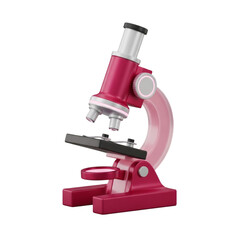 Pink microscope for scientific research, isolated on transparent background