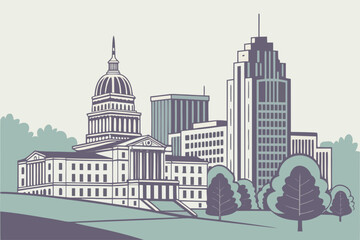 Flat modern design of Raleigh skyline pastel modern art
