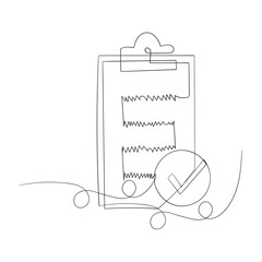 hand drawn doodle continuous line drawing clipboard with check mark symbol icon