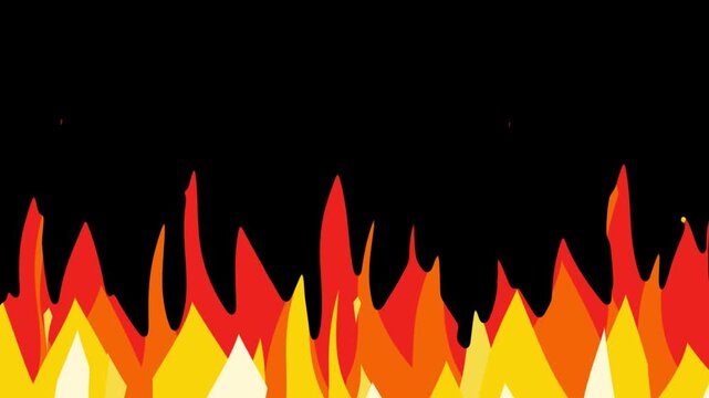 2D cartoon style motion graphics of a burning fire, a fire situation that causes heat.