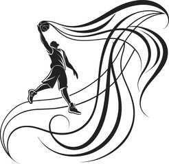 Black and white vector silhouette illustration of a man and woman jumping, riding a bike, and on a skateboard for an action sports sketch