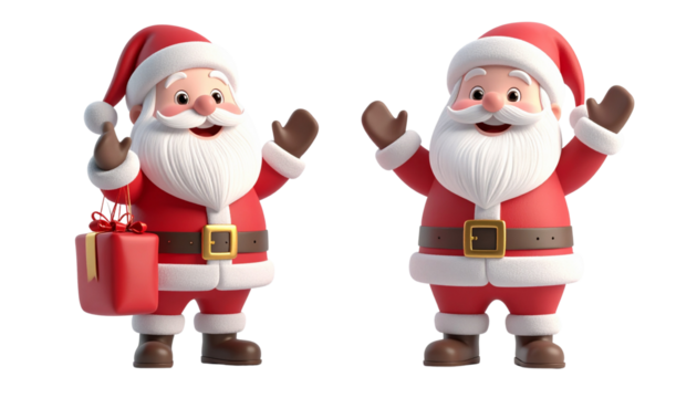 3D Friendly Santa Claus Variations Waving Isolated on Transparent Background