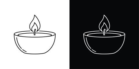 Diya Oil Lamp Line Art Vector, Black and White Minimal Illustration for Diwali, Meditation, Festival of Lights, and Spiritual Design Concepts
