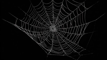 glistening spiderweb on isolated black