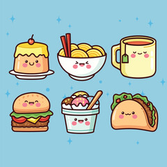 food and drink icon set cute kawaii.