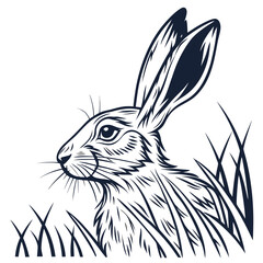 Rabbit face silhouette on a white background