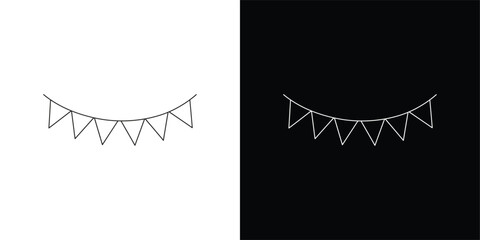 Party Bunting Line Art Vector, Black and White Minimal Illustration for Celebration, Decoration, and Festive Design Concepts