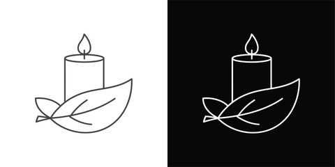 Candle with Leaf Line Art Vector, Black and White Minimal Illustration for Spa, Wellness, Meditation, and Eco Design Concepts