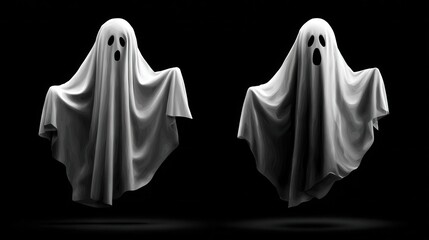 two halloween ghosts floating eerily