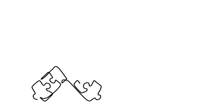 Animated self drawing of continuous line draw ribbon made from puzzle pieces. A form of concern for others. They need our attention. Caring. Autistic Pride Day.. Full length one line animation. 4K - Powered by Adobe
