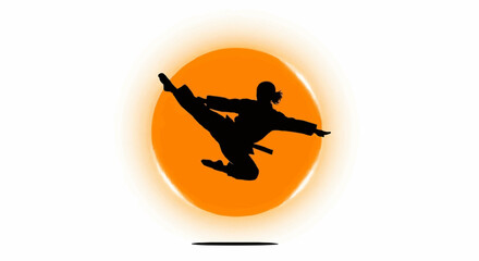 Karate Silhouette with Red Sun Background Vector Illustration