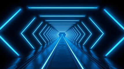 dark hallway with blue neon lights with future hallway concept