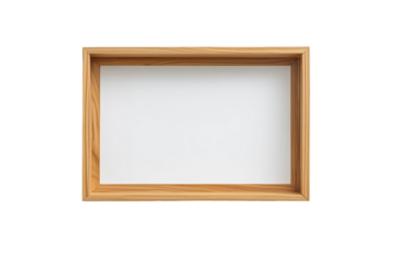 Empty wooden frame for displaying artwork or messages, perfect for creative projects or home decor on transparent background