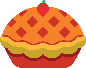 Cartoon Pie with Lattice Crust and Red Fruit Decoration Illustration