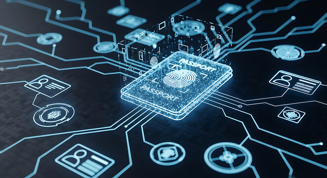 Digital passport with fingerprint scan and data connections security technology