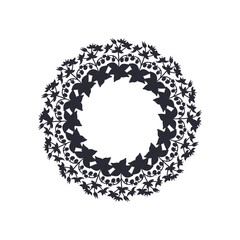 Hand drawn line art canary islands flowers tenerife nightshade wreath black silhouette. Card template with cute monochrome floral frame