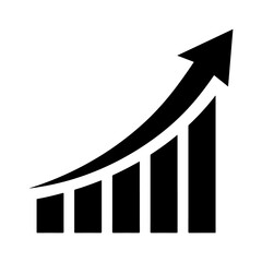 Rising bar graph with arrow pointing upwards, isolated on white background