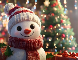 Ia generated. Cute snowman at Christmas, cartoon concept.