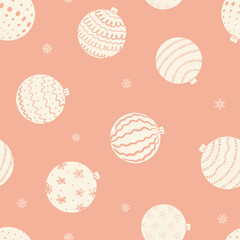 New Year ornament Toss Seamless Vector White Pattern Peach Pink Christmas repeat textile wrapping 
